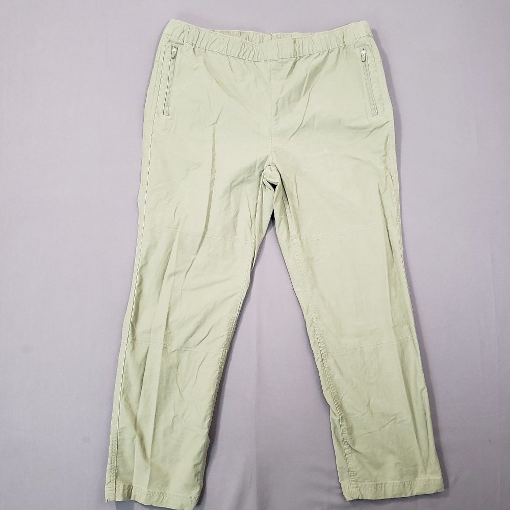 Eddie Bauer Crop Pant Womens 12 Olive Green Relaxed Fit Patina Dye